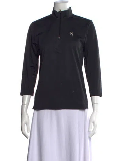 Pre-owned Courrèges Mock Neck Three-quarter Sleeve Top In Black