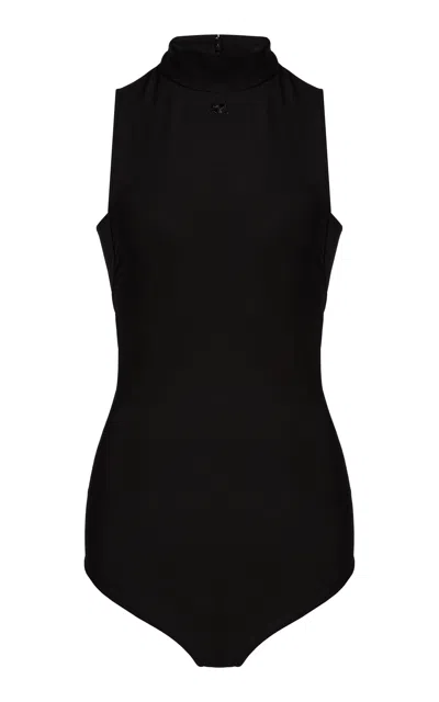 Courrèges Mockneck Crepe Knit Sweater In Black