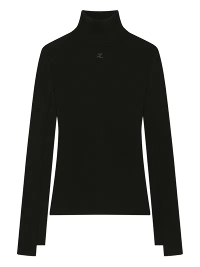 Courrèges Mockneck Interlock Sweater In Black