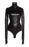 Courrèges Mockneck Leather Effect Bodysuit In Black