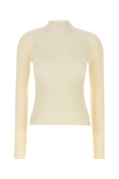 Courrèges Mockneck Light Rib Sweater-xs Nd Courreges Female In Yellow