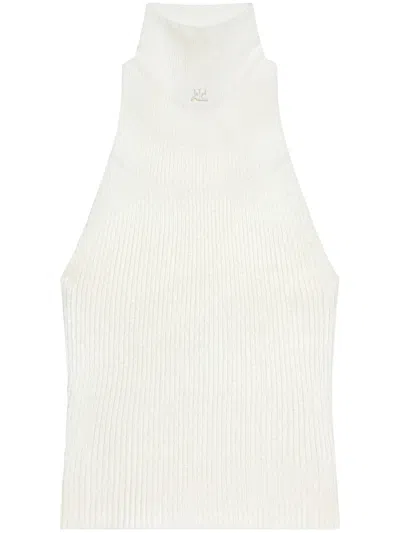 Courrèges Courreges Mockneck Light Rib Top In Heritage White