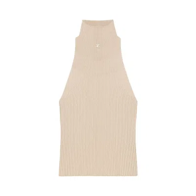 Pre-owned Courrèges Mockneck Light Rib Top 'cappuccino' | Brown | Women's Size S