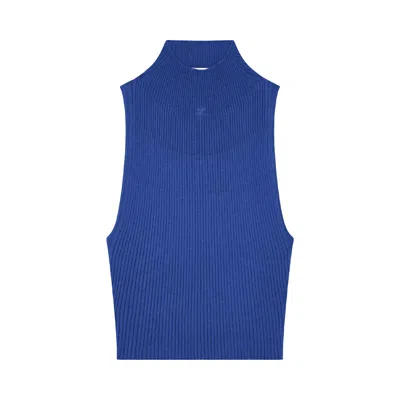 Pre-owned Courrèges Mockneck Light Rib Top 'sapphire' | Blue | Women's Size M