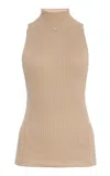 Courrèges Mockneck Ribbed Cotton-wool Top In Nude