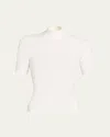 Courrèges Mock-neck Short-sleeve Rib Pullover In White