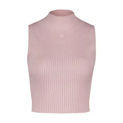 Courrèges Mockneck T-shirt In Pink