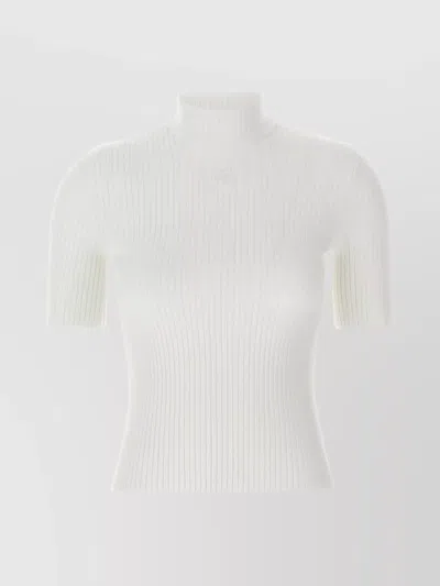 Courrèges Modern Knit T-shirt With Ribbed Mock Neck In White