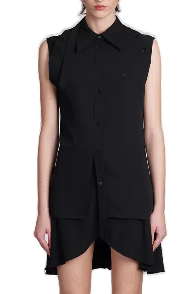 Courrèges Modular Tech Crepe Shirt In Schwarz