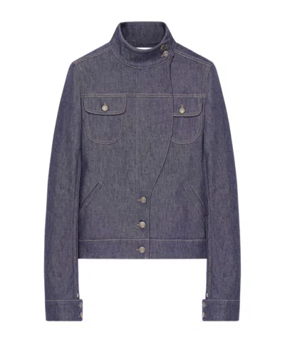 Courrèges Motorcycle Denim Jacket In Gray