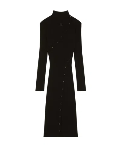 Courrèges Multi Styling Ribbed Knit Dress In Black