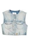 Courrèges Fitted Cropped Top With Button-down Front And Chest Pockets In Light Blue Wash