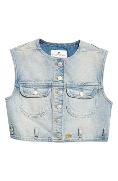 Courrèges Multiflex Crop Denim Vest In Light Blue Wash