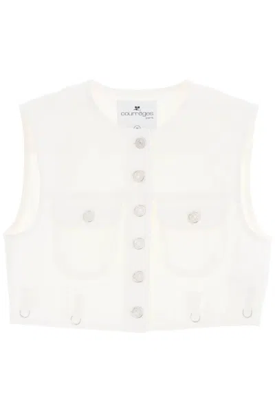Courrèges Multiflex Denim Cropped Vest In White