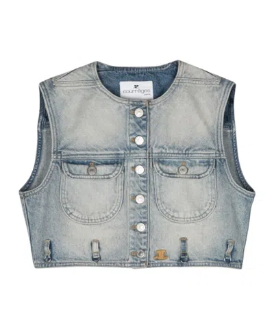 COURRÈGES COURRÈGES MULTIFLEX DENIM CROPPED VEST