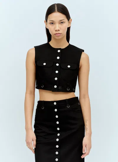 Courrèges Multiflex Denim Crop Waistcoat In Black