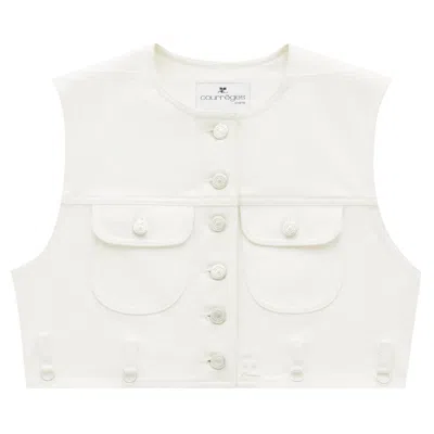Pre-owned Courrèges Multiflex Denim Cropped Vest 'heritage White' | Women's Size 36
