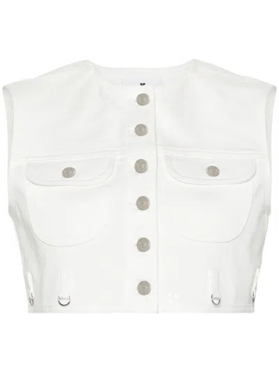 Courrèges Multiflex Denim Cropped Waistcoat In White