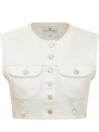Courrèges Multiflex Cropped Denim Vest In White