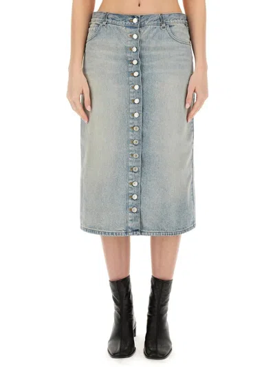 Courrèges Multiflex Denim Midi Skirt In Clear Blue