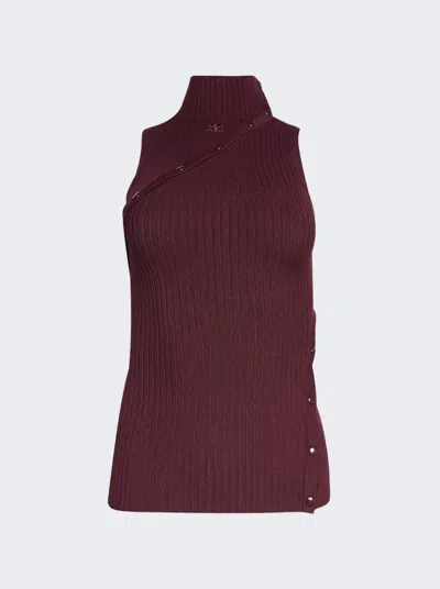 Courrèges Multistyling Rib Knit Top In Burgundy