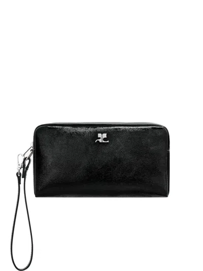 Courrèges Naplack Logo-plaque Pouch In Black