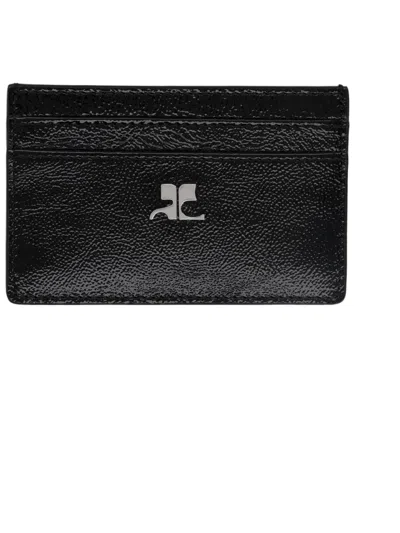 Courrèges Napplack Glossy Varnished Leather Card Holder In Black