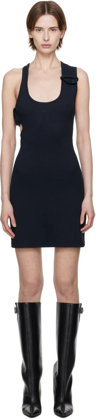 Courrèges Navy Double Buckle 90's Rib Minidress In 7075 Navy