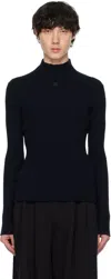 Courrèges Navy Reedition Rib Knit Mock Neck Sweater In Navy
