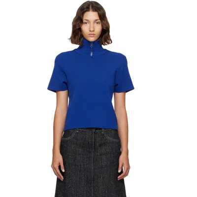 Courrèges Navy Ribbed Collar Milano Knit Top In Blue