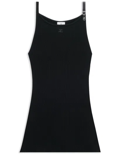 Courrèges Neckline Rib Knit Dress Women Black In Viscose