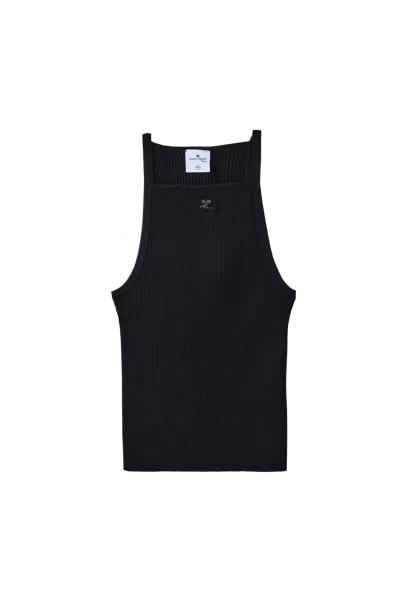 COURRÈGES COURREGES NECKLINE RIB KNIT TANK TOP BLACK