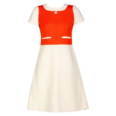 Pre-owned Courrèges Courreges Numbered Couture Creme Orange Mod A Line Dress, 1960s
