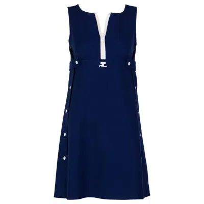 Pre-owned Courrèges Courreges Numbered Couture Navy White Wool Zipper Mod Space-age Dress, 1970s