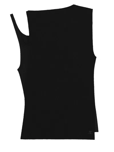 COURRÈGES OBLIQUE 90'S RIB TOP WOMAN BALCK