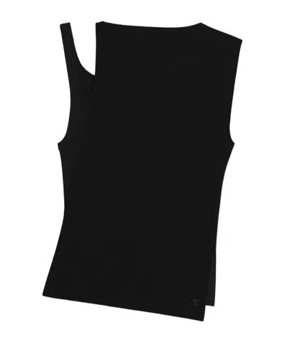 COURRÈGES ASYMMETRIC-NECKLINE RIBBED TOP