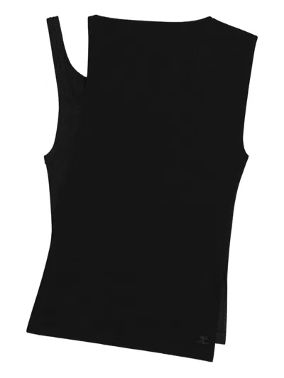 Courrèges Asymmetric-neckline Ribbed Top In Black