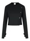Courrèges Asymmetric Double Breasted Wool Blend Jacket In Black