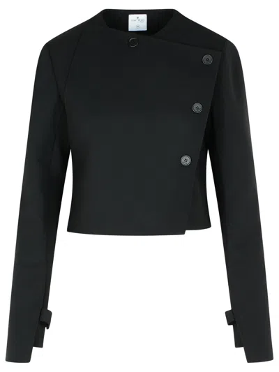 COURRÈGES COURREGES 'OBLIQUE' BLACK WOOL BLEND JACKET WOMEN