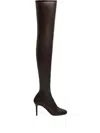 Courrèges Stretch Over-the-knee Stiletto Boots Strap Detailing In Brown
