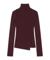 Courrèges Buttoned Ribbed Turtleneck Sweater In Burgundy