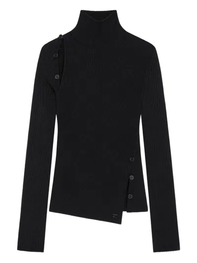 Courrèges Oblique Butonned Mockneck Sweater Clothing In Black