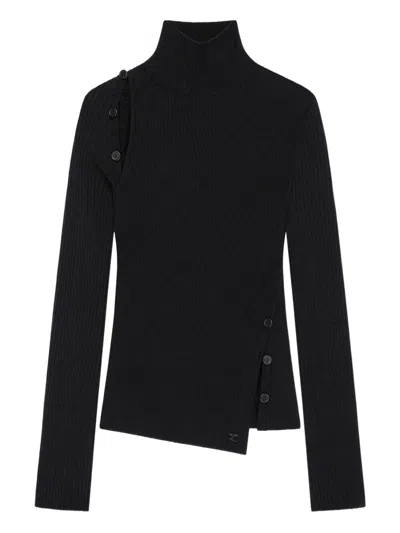 COURRÈGES OBLIQUE BUTONNED MOCKNECK SWEATER