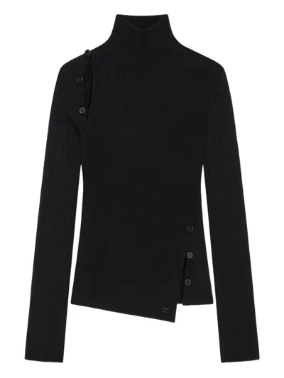 Courrèges Asymmetrical Knit Sweater Cut-out Shoulders In Black
