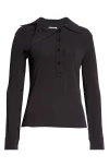 Courrèges Oblique Crepe Jersey Long Sleeve Polo In Black