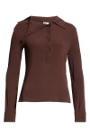 Courrèges Oblique Crepe Jersey Long Sleeve Polo In Chocolate