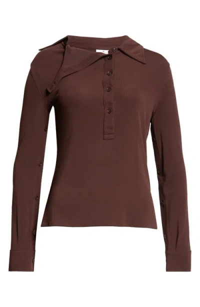 Courrèges Oblique Crepe Jersey Long Sleeve Polo In Chocolate