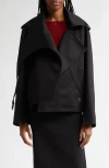 Courrèges Oblique Short Cotton Wrap Trench Coat In Black