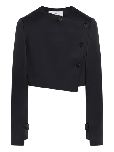 Courrèges Oblique Satin Tailored Jacket In Black