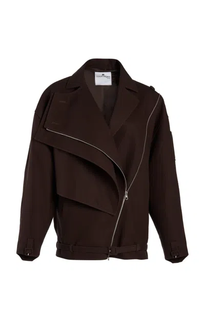 Courrèges Oblique Short Cotton Trench Coat In Brown